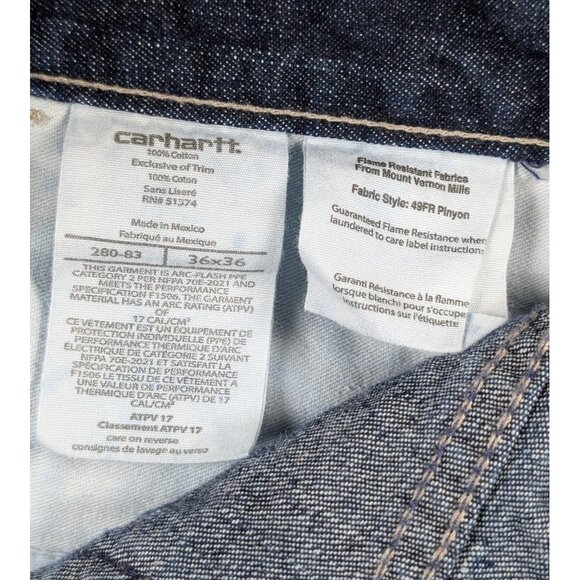 Carhartt Men's FR Jeans 36x36 Cat2 Dark Blue Denim Flame Resistant Work Wear - Picture 3 of 5